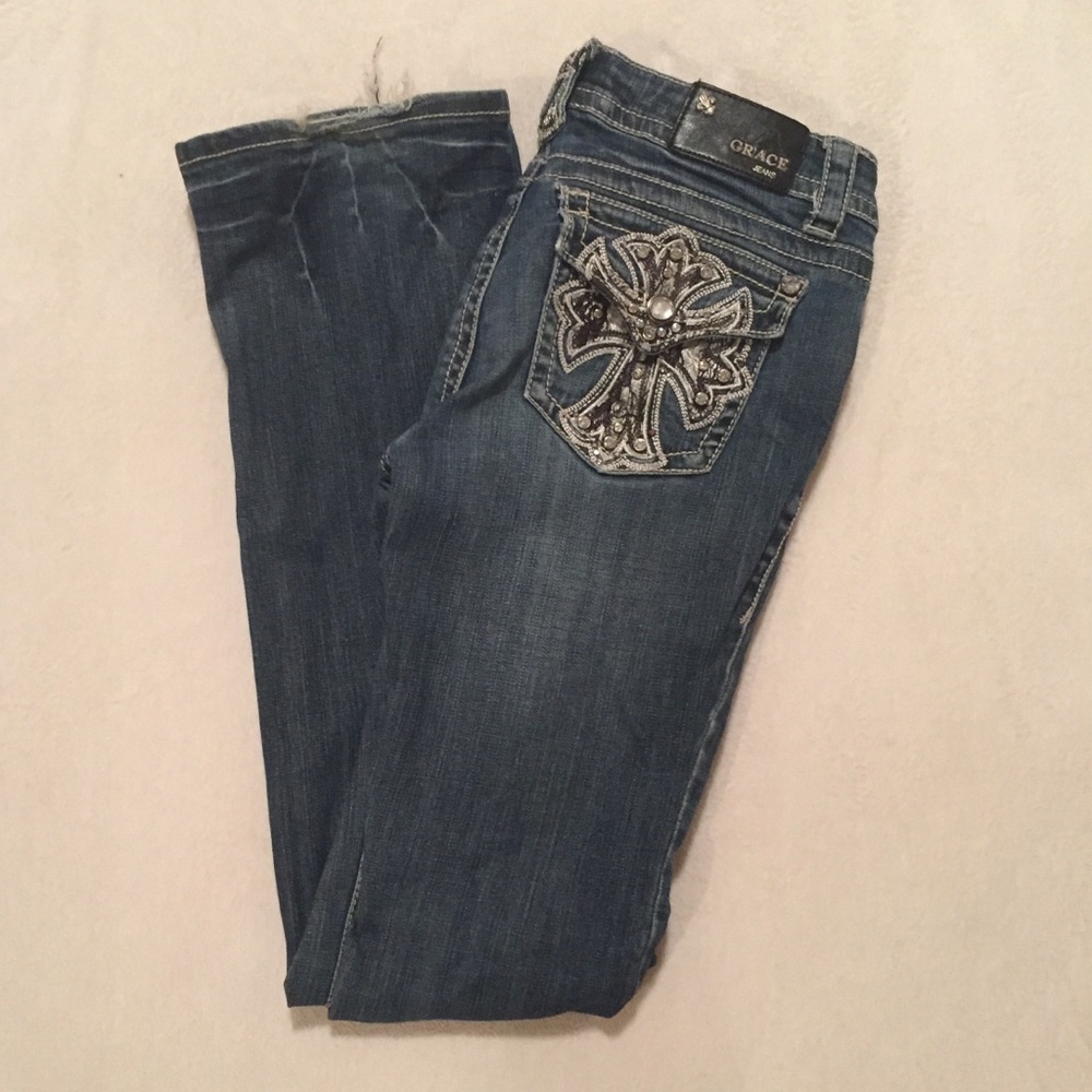 Grace In LA Bootcut Jeans with Cross Details